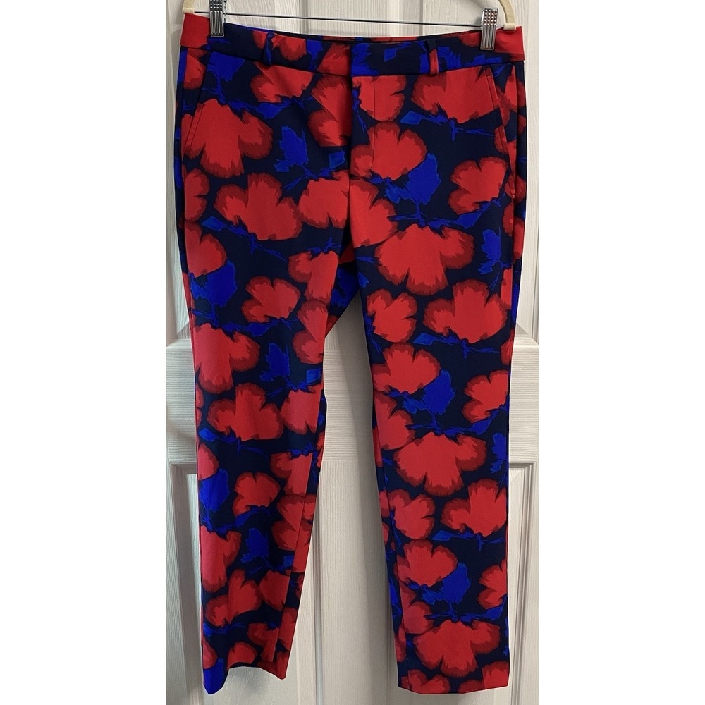 Banana Republic Ryan Women's Red&Blue Floral Sateen Petite Dress Pants 8P EUC‎